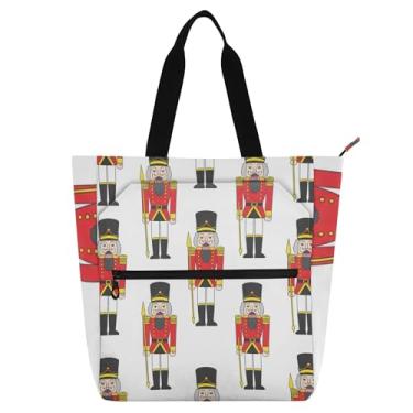 Imagem de Bolsa de trabalho tradicional para mulheres quebra-nozes soldados branca bolsa de lona praia livro bolsa com zíper utilitário bolsas infantis amantes de livros presentes