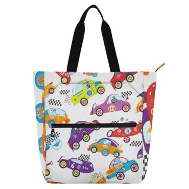 Imagem de GAIGEO Sacola infantil colorida de carros de corrida com zíper, estampa divertida, para meninos, meninas, bolsa utilitária de viagem reutilizável