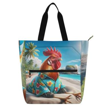 Imagem de GAIGEO Sacola divertida de galo para crianças, mulheres, com compartimento com zíper, reutilizável, escola, trabalho, viagem, bolsa