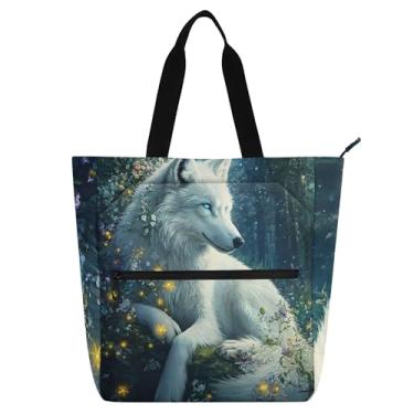 Imagem de GAIGEO Bolsas de trabalho femininas com estampa de animais lobo sacola de lona com zíper bolsa de praia utilitária bolsas de escritório amantes de livros