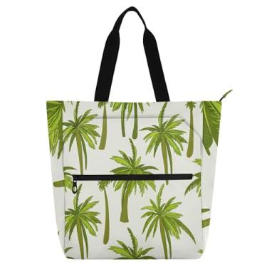Imagem de GAIGEO Palmeiras verdes bege bolsas de trabalho para mulheres, bolsa de lona com zíper, bolsa de praia para uso diário com compartimentos