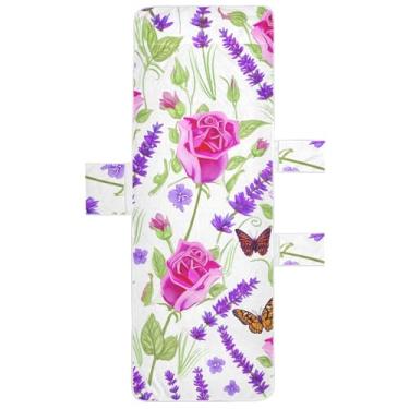 Imagem de Capa de espreguiçadeira de lavanda rosa borboleta toalha de cadeira toalha de praia com bolso superior ajustável lavável espreguiçadeira de piscina 203 x 76 cm
