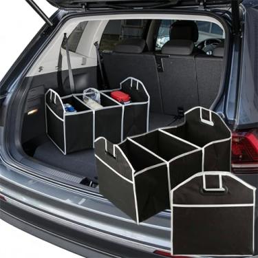 Imagem de Organizador de porta-malas de carro, compartimentos divididos, alças embutidas, design dobrável, tecido resistente para veículos, casa, viagem, mantimentos e suprimentos