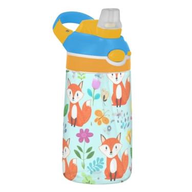 Imagem de Garrafa de água infantil azul com canudo 473 ml Tritan 473 ml Garrafa de água esportiva portátil reutilizável para crianças, à prova de vazamento, alça de transporte