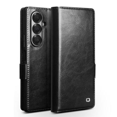 Imagem de LYJSMGZ Capa de couro genuíno para Samsung Z Fold 7, bordas levantadas com fecho magnético para câmera à prova de choque minimalista slim fit 360° capa protetora de corpo inteiro, preta, Z Fold 7