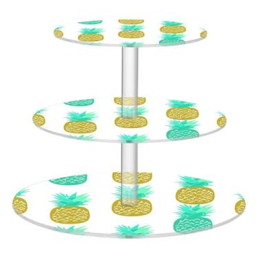 Imagem de Suporte de cupcake para festa de chá, 3 camadas, redondo, para chá de bebê, copo de acrílico, torre de bolo, abacaxi, azul-petróleo, tropical, mesa de verão, suporte de sobremesa, decoração de chá