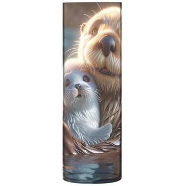 Imagem de Vasos de flores cilíndricos para centros de mesa, lontra marinha, animais, plástico, vaso grande, fofo, floral, decoração de outono para quarto, 30 cm x 9,9 cm