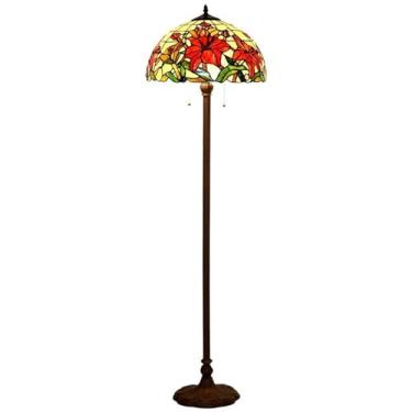 Imagem de Luminária de chão em vitral estilo Tiffany [2 lâmpadas][40,6 cm L x 165,1 cm A] Luminária decorativa para casa com rosas antigas, tulipas, glicínias e uvas, ideal para leitura em salas de es