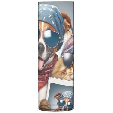 Imagem de Engraçado animal selfie cão gato vasos cilíndricos decorativos para flores, vaso de plástico grande, decorações personalizadas fofas para quarto, 30 cm x 9,9 cm
