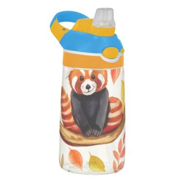 Imagem de Garrafa de água infantil Tritan de 473 ml, reutilizável, garrafa de água de plástico de 473 ml, com canudo à prova de vazamento, copos de viagem portáteis para crianças, alça de transporte, fofo