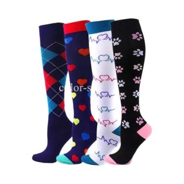 Imagem de Meias De Compressão Unissex 4 Pares Para Esportes, Corrida, Caminhada,