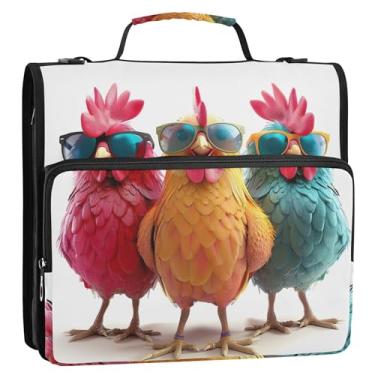 Imagem de Fichário floral de 3,8 cm com 3 anéis, anel D, galo, engraçado, com zíper, organizador de pasta de armazenamento com alça, bolsa escolar com alça de ombro