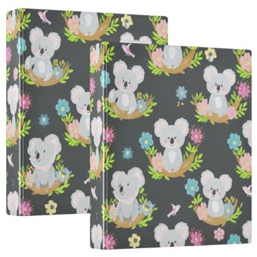 Imagem de Fichários fofos de desenho coalas de 3 cm com 3 anéis para 200 folhas, fichário fofo para prancheta, anel redondo, 31,5 x 27 x 6 cm, 1 pacote