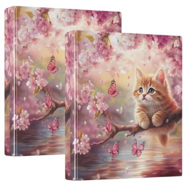 Imagem de Fichário fofo de flor de cerejeira rosa de 3,8 cm, 3 anéis, 200 folhas, caderno, pasta de apresentação, 31,5 x 27 x 6 cm, pacote com 2