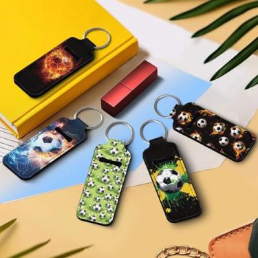 Imagem de Bolsa com berloques labiais e suporte de batom – Chaveiro protetor labial com estampa de futebol elegante, suporte antidesgaste para presente