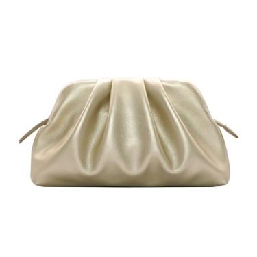 Imagem de Hongdawei Bolsa clutch feminina elegante de couro vegano plissada à noite com zíper para casamento, feriado de gala (ouro claro)