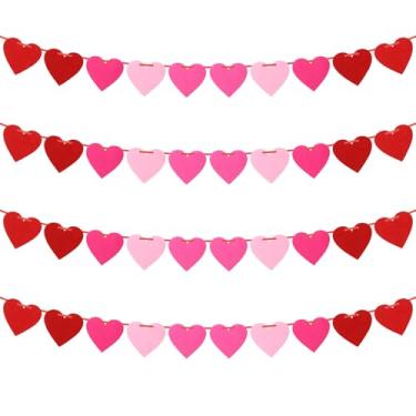 Imagem de MARFOREVER 4 peças de guirlanda de coração de feltro de dia dos namorados pré-amarrada, decorações de dia dos namorados para festas românticas, faixa de coração para comemorações de aniversário