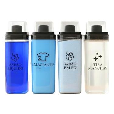 Imagem de Dispenser Organizador Lavanderia 2,3 litros ou 1,5 Litros Acrílico - Amaciante, Sabão em Pó e Liquido, Tira Manchas(4X G Todas Etiquetas PT)