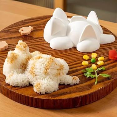 Imagem de Molde de sushi em forma de gato fofo - Modelador de arroz de plástico PP de grau alimentício para Bento/Lancheira, 14,5 x 10,5 cm (5,7 x 4,1 pol.) - Ideal para crianças e amantes de gatos