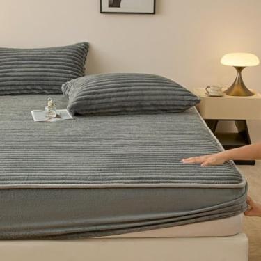 Imagem de Lençol com elástico extra profundo, lençóis, capa protetora antiderrapante, tiras elásticas no canto, macio, sem rugas, para outono e inverno - cinza escuro ||0,9 x 2,0 m + fronha * 1