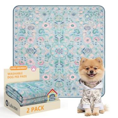 Imagem de Lahome Almofadas de xixi reutilizáveis laváveis para cães - Pacote com 2 almofadas florais botânicas azuis, super absorventes e impermeáveis para treinamento de cães para penico e caixa - à prova de