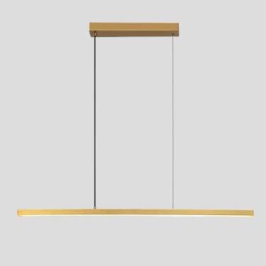 Imagem de Luminária pendente ultrafina em latão, luminária linear suspensa em cobre com cúpula de acrílico, lustre moderno de LED, luminárias suspensas longas para sala de jantar, luminárias pendentes