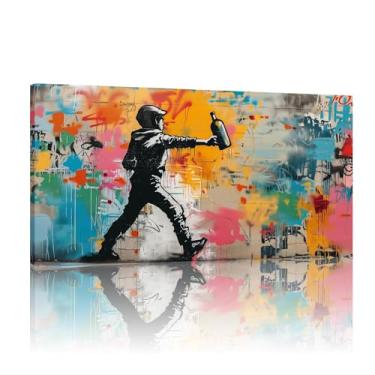 Imagem de Arte de parede em tela engraçada, arte Banksy, impressão de graffiti, tela de rua Banksy Graffiti - Mural de parede de grafite - (50 x 100 cm) sem moldura