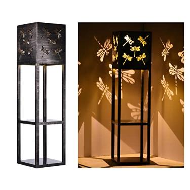 Imagem de Lâmpada de Piso Solar com Prateleiras Metal 2 Camadas Luz Pé Auto ON OFF IP65 para Decoração Pátio Balcão Corredor Jardim