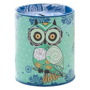 Imagem de Cofrinho coruja cofrinho folha de flandres caixa de poupança de lata armazenamento infantil cofrinho decoração de casa