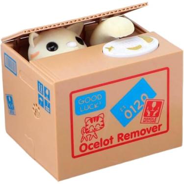 Imagem de Cofrinho Eletrônico Gatinho Que Puxa Moeda com Som – Cofre Educativo a Pilha