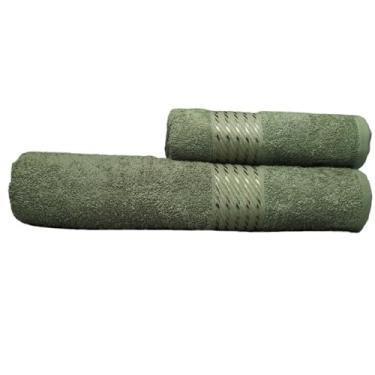 Imagem de Jogo Toalha de Banho e Rosto Felpuda 2 Peças - Algodão com Detalhes em Viscose e Alta Absorção (Verde)
