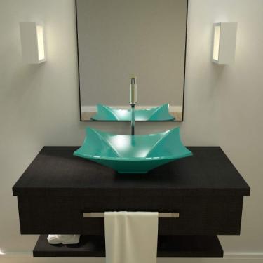 Imagem de Cuba De Apoio Para Banheiro L38 Lux Retangular Folha Compace Azul Turquesa