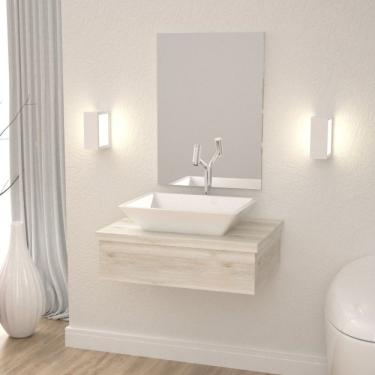 Imagem de Conjunto Bancada Para Banheiro Com Cuba Aria Rt41 E Espelheira 601w Metrópole Compace Snow