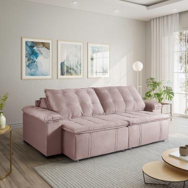 Imagem de Sofá Cama Palmeira 3 Lugares Retrátil Reclinável 2,00m Veludo Com Molas Cabecasa Madeiramadeira Rosa