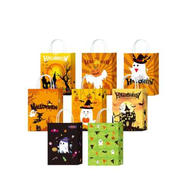 Imagem de Sacola de presente Kraft de Halloween, pacote com 10 estampas assustadoras, 22x16x8cm