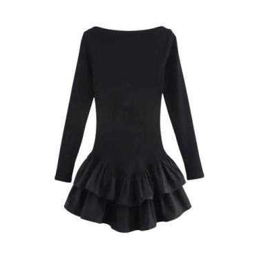 Imagem de Vestido De Festa Feminino Com Corpete Franzido, Manga Longa, Gola O, C