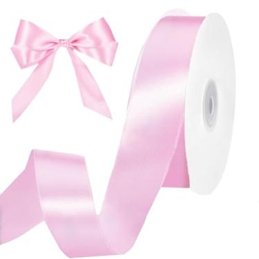 Imagem de Fita de cetim rosa, fita de 100 metros de 2,5 cm, rolo de fitas de tecido sólido para artesanato, buquê de laços, embrulho de presente, arranjo floral, festa de casamento, Natal, decorações de