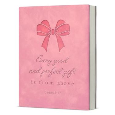 Imagem de Caderno cristão com laço coquete rosa, versículo bíblico religioso, presentes espirituais para mulheres, caderno de diário rosa das escrituras James 1:17
