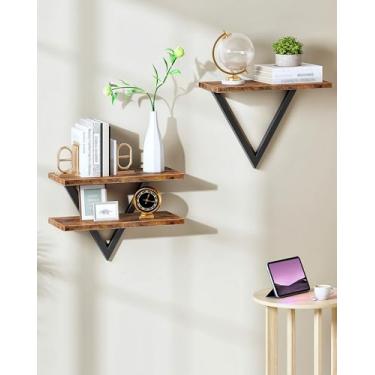 Imagem de CHOEZON Conjunto de 2 prateleiras de parede, prateleiras flutuantes para decoração de parede, prateleira de exibição suspensa DIY com moldura de metal, para sala de estar, quarto, banheiro, cozinha