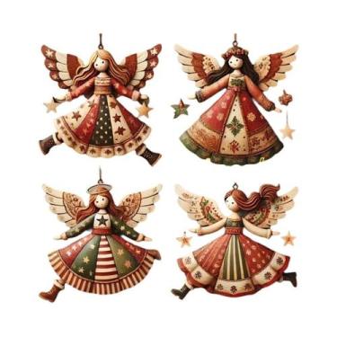 Imagem de Enfeites De Anjo De Madeira Vintage 4 Peças, Pendentes Decorativos Par