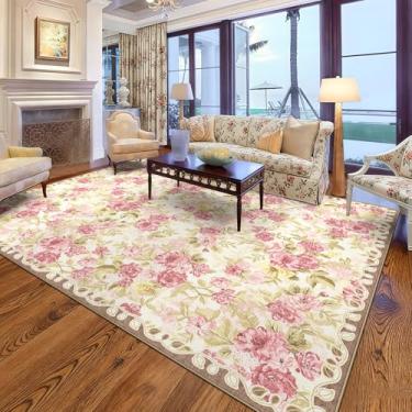 Imagem de GERUIMO Tapete lavável de 20 x 25 cm para sala de estar, rosa vintage boho floral, grande, antiderrapante, tapete de lã sintética macia, adequado para crianças e animais de estimação para quarto, sala