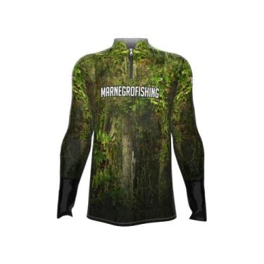 Imagem de Camiseta Mar Negro Peixe Pesca Proteção Solar 50+ Com Luvinha Tucunaré