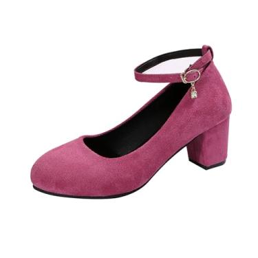 Imagem de Sapato feminino Mary Jane bico redondo fivela tira salto baixo para estilo casual vintage, Rosa choque, 34