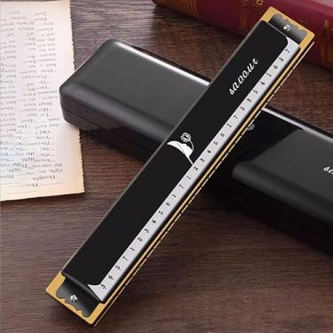 Imagem de Gaita tremolo de 28 furos, preto ateniense, com acabamento dourado, marcadores transparentes, caixa de armazenamento, pano de limpeza e manual para prática diária, uso doméstico e criação de música