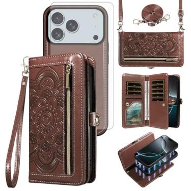 Imagem de Asuwish Capa de celular para iPhone 17 Pro 6,3 polegadas com zíper carteira destacável com protetor de tela de vidro temperado alça de pulso mandala flor porta-cartão de crédito i Phone17 i17 17Pro