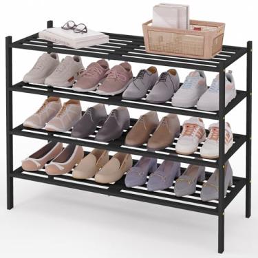 Imagem de Smiry Sapateira longa de bambu de 4 camadas, organizador de sapatos de madeira empilhável para entrada e armário, prateleira de armazenamento de sapatos de madeira independente para porta da frente e