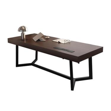 Imagem de Escrivaninha simples de madeira maciça com armazenamento, mesa moderna para escritório doméstico para espaço de trabalho ou estudo com estação charing