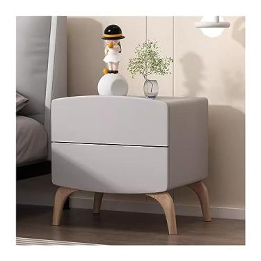 Imagem de Mesa de cabeceira simples de madeira organizador creme cor pura quarto armazenamento doméstico mesa de cabeceira grande capacidade gavetas duplas quarto (cinza claro, médio)