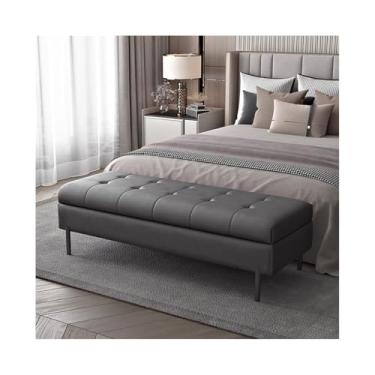 Imagem de Cama de quarto moderna, banquinho para pés, cama de madeira maciça, banco frontal para sofá, banco de armazenamento, banco de cabeceira decorativo (cinza escuro)