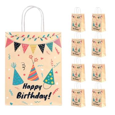 Imagem de DONQE 9 peças de sacos de papel de aniversário com alças 21 × 10 x 10 160 cm, sacos de brindes a granel, reutilizáveis para lembrancinhas de festa